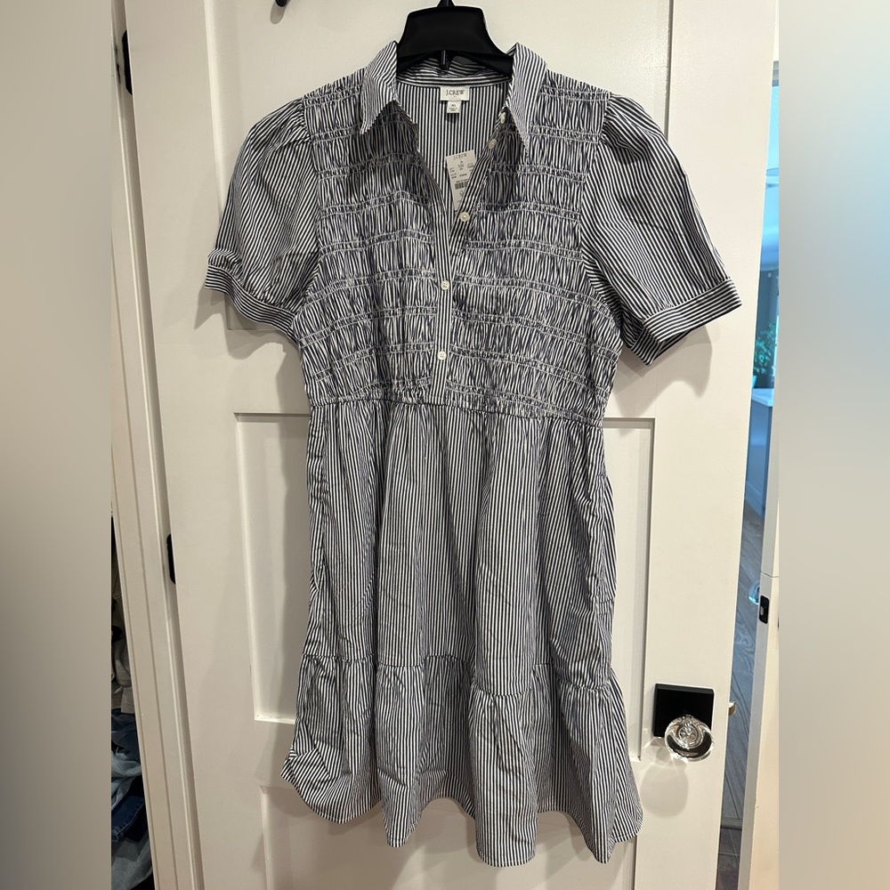 J. Crew Factory Navy and White Striped Shirt